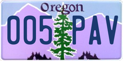 OR license plate 005PAV