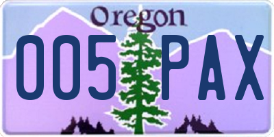 OR license plate 005PAX