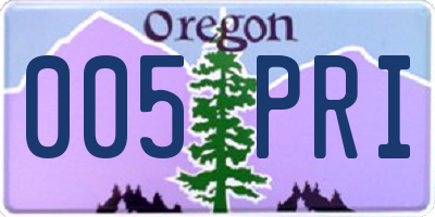 OR license plate 005PRI