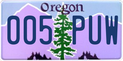 OR license plate 005PUW