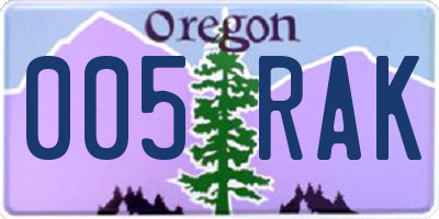 OR license plate 005RAK