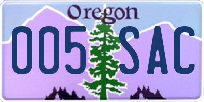 OR license plate 005SAC