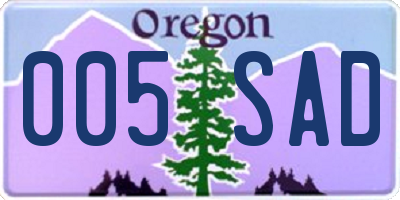 OR license plate 005SAD