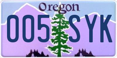 OR license plate 005SYK
