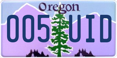 OR license plate 005UID