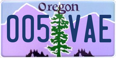 OR license plate 005VAE