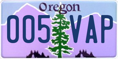 OR license plate 005VAP