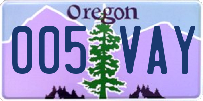 OR license plate 005VAY