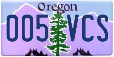 OR license plate 005VCS