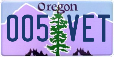 OR license plate 005VET