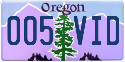 OR license plate 005VID