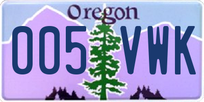 OR license plate 005VWK