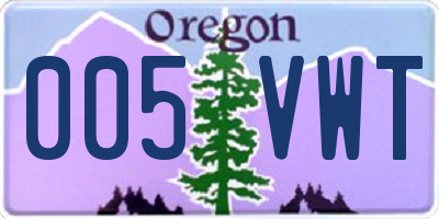OR license plate 005VWT