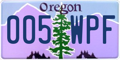 OR license plate 005WPF