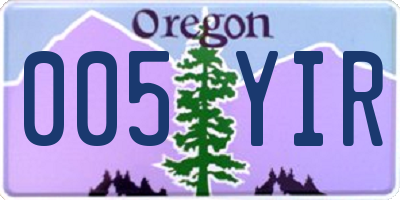 OR license plate 005YIR