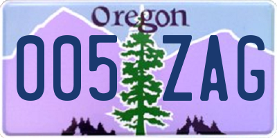 OR license plate 005ZAG