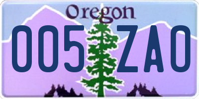 OR license plate 005ZAO