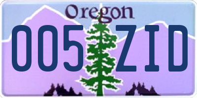 OR license plate 005ZID