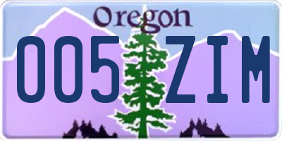 OR license plate 005ZIM