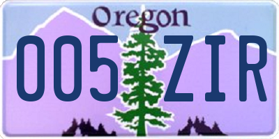 OR license plate 005ZIR
