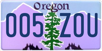 OR license plate 005ZOU