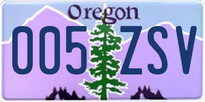 OR license plate 005ZSV