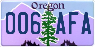 OR license plate 006AFA