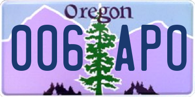 OR license plate 006APO