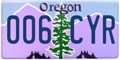 OR license plate 006CYR