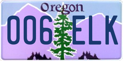 OR license plate 006ELK