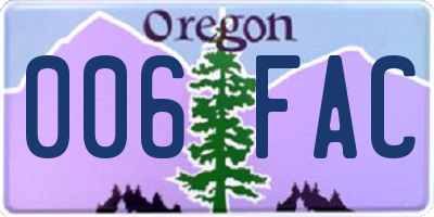 OR license plate 006FAC
