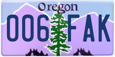 OR license plate 006FAK