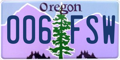 OR license plate 006FSW
