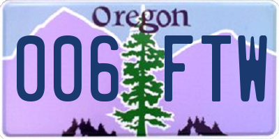 OR license plate 006FTW