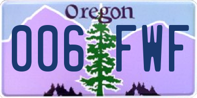 OR license plate 006FWF
