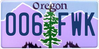OR license plate 006FWK