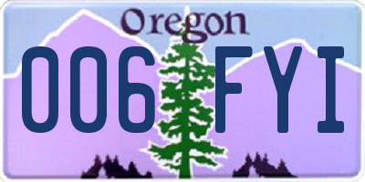 OR license plate 006FYI