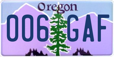 OR license plate 006GAF