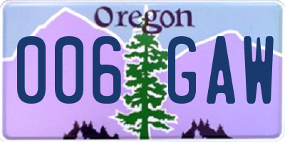 OR license plate 006GAW