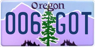 OR license plate 006GOT