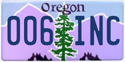 OR license plate 006INC
