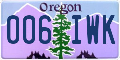 OR license plate 006IWK