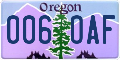 OR license plate 006OAF