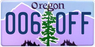 OR license plate 006OFF
