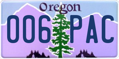 OR license plate 006PAC