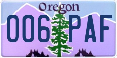 OR license plate 006PAF