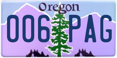 OR license plate 006PAG