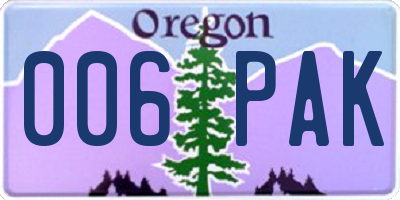 OR license plate 006PAK