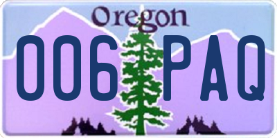 OR license plate 006PAQ