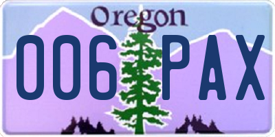 OR license plate 006PAX